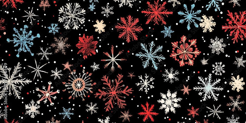 Poster snowflake pattern, black background