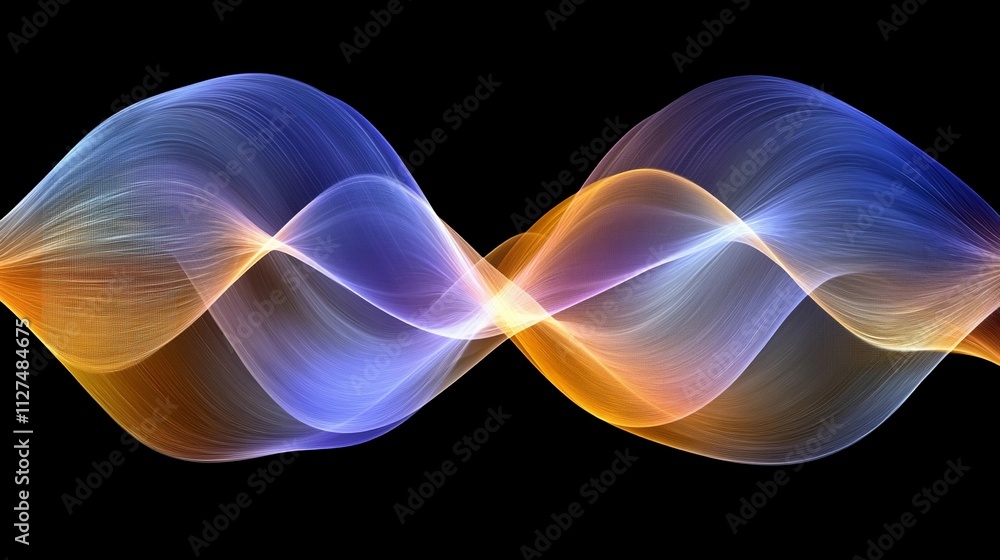 Poster colorful abstract waves representing sound frequencies and vibrations in a dark background