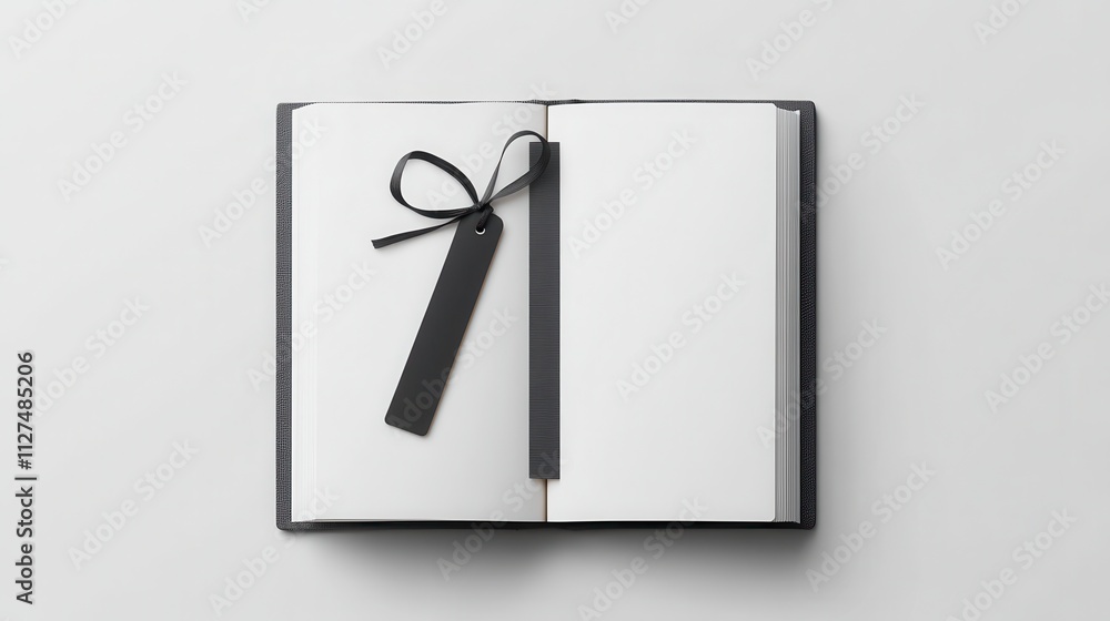 Poster open notebook with blank pages and tag