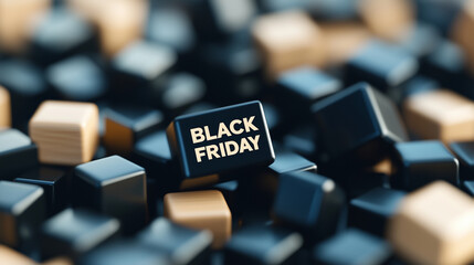 Large text Black Friday indicating the start of major sales of goods in stores and online marketplaces