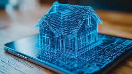 Innovative 3D house model displayed on smartphone screen in modern setting