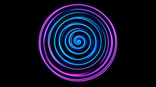 Hypnotic neon spiral vortex pulsating concentric rings electric blues and purples abstract digital art. Spiral. Illustration