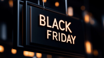 Large text Black Friday indicating the start of major sales of goods in stores and online marketplaces