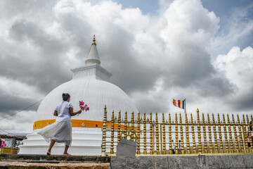 A Pilgrim, Pagoda and Golden Fence of Sithulpawwa Rajamaha Viharaya, Yala National Park,...