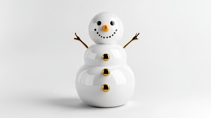 Fototapeta premium Charming white snowman decoration with golden accents