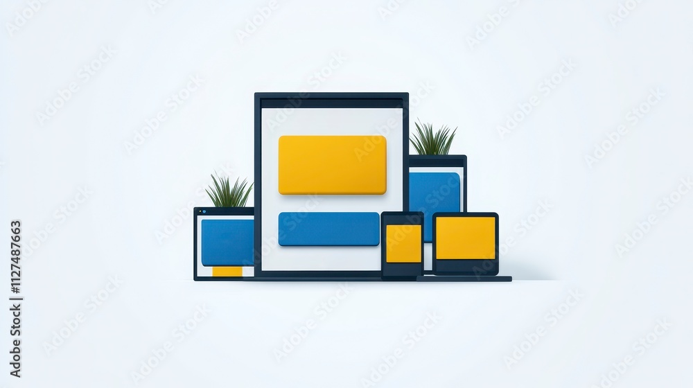 Poster modern digital devices with abstract ui elements