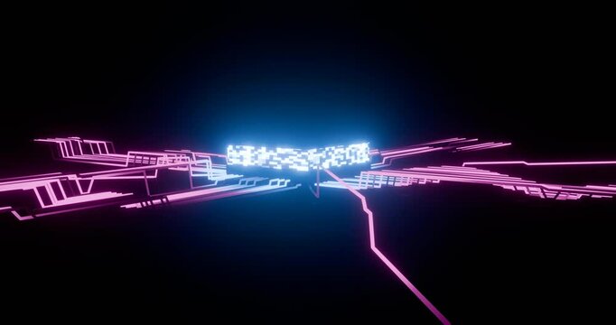 Quantum Compute, Encryption and Decryption, Cyber space and Cyber security Concept. Abstract 3D Processor, High Tech, 4K Animation Loop. High Speed Data Processing.