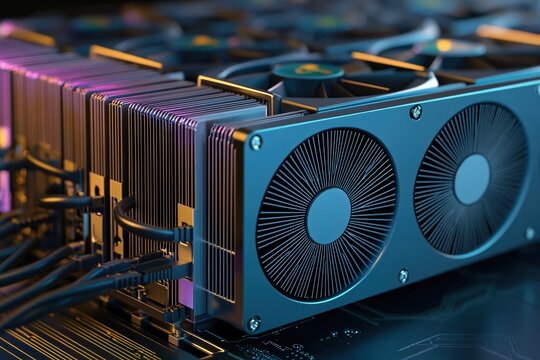Crypto mining farm featuring advanced GPU rack setup for efficient cryptocurrency extraction operations