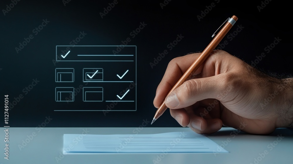 Poster completing an online survey form with a checklist using innovative educational technology