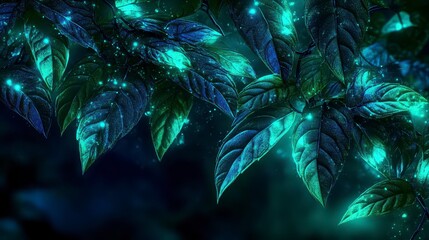 Glowing leaves in a mystical forest
