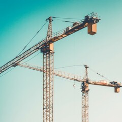 Sleek and modern construction cranes with clear sky