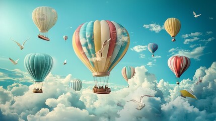 Fototapeta premium Hot air balloons floating above the clouds