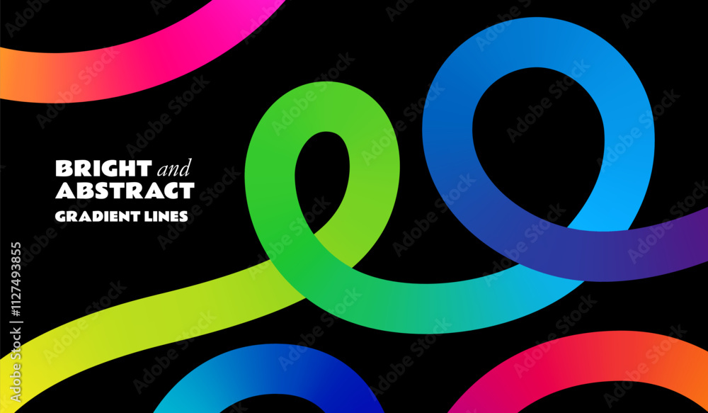 Fototapete Abstract Background with Color Gradient Lines. Vector Squiggle Graphic Shapes. 3D Wave Pattern. Curve and Fun Design Elements