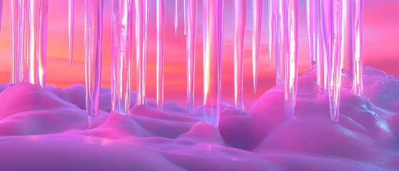 Vivid Icicles in Dreamy Sunset Glow