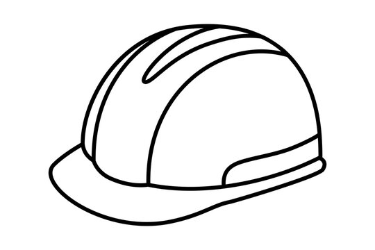 Hand drawn cute outline illustration safety helmet. Flat vector head protection line art doodle. Construction hard hat sticker. Support service icon. Settings or fix problem. Find solution. Isolated.