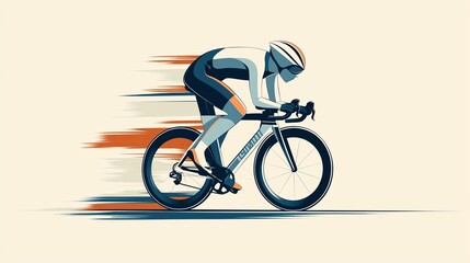 Fototapeta premium A minimalistic illustration of a modern urban cyclist in motion, showcasing speed and athleticism against a light background