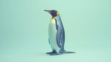 Fototapeta premium Single king penguin standing on light blue background.