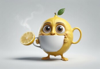 Obraz premium cute funny lemon with hot tea