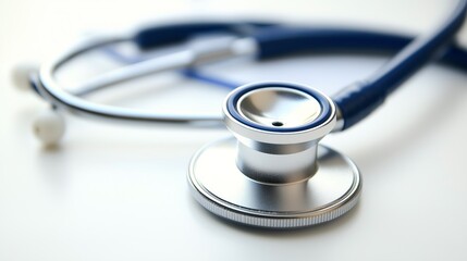A close-up of a silver stethoscope on a clean white surface, highlighting its circular chest piece and tubing