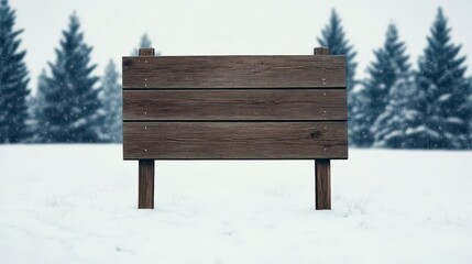 Empty wooden sign in snowy landscape