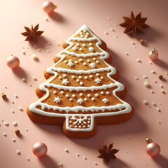 Tilt-Shift Angle Shot of Gingerbread Xmas Tree on Pastel Background for Holiday Sales