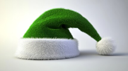 A green festive hat adorned with white edges, on a clear background  .A festive green hat with white accents, set against a blank backdrop  .A green holiday hat with white borders, isolated on a
