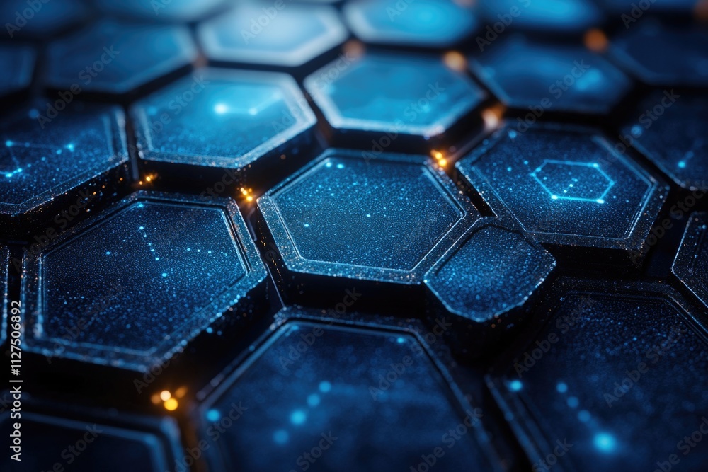 Poster a close-up shot of a table with multiple hexagonal patterns arranged in different shapes and colors