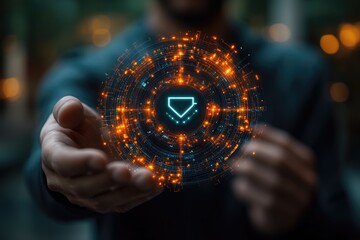 A person holding a glowing circular object in his hands