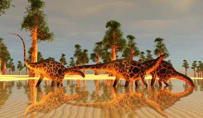 Dicraeosaurus Dinosaur Afternoon - Dicraeosaurus was a sauropod herbivorous dinosaur that lived in the Jurassic Era of Tanzania, Africa. © Catmando