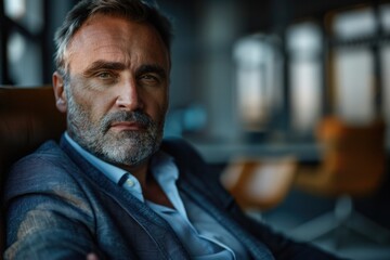 Obraz premium A person with a long beard sitting in a chair