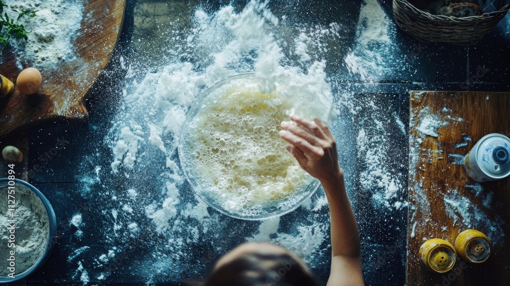 Poster Dynamic overhead view of baking preparation