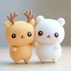 A cuddly plush bear and reindeer hugging each other, exuding warmth and friendship. Perfect for holiday decorations or children's rooms.