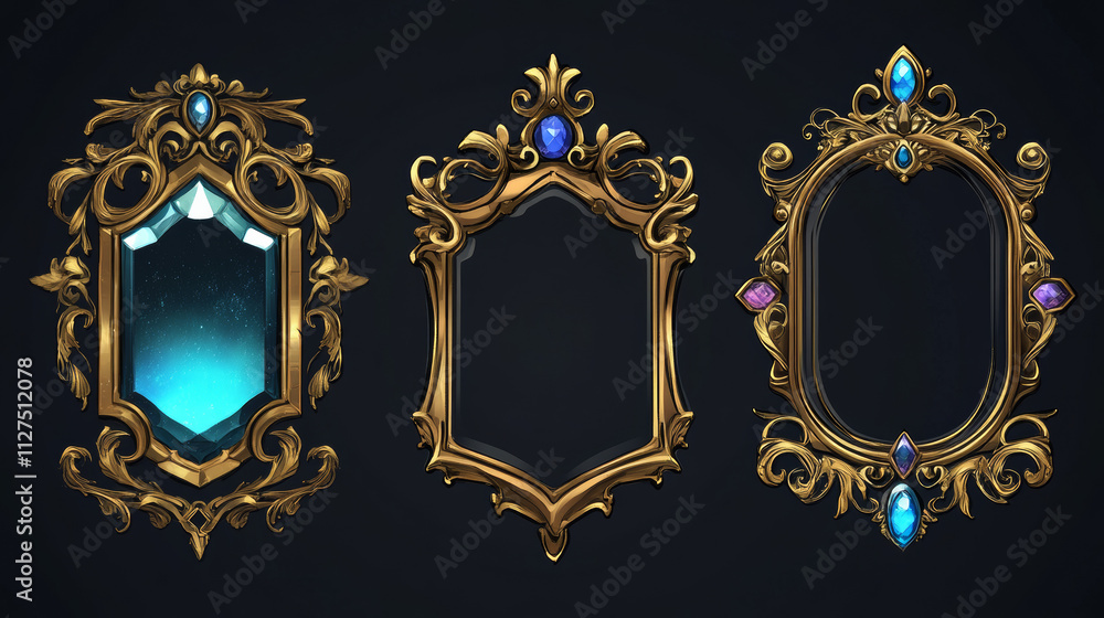 Aufkleber vintage square golden frames for rpg game ui banners and elements. vector cartoon set of empty fanta