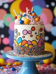 Brightly Decorated Cake With Colorful Sprinkles and Vibrant Frosting in a Festive Setting