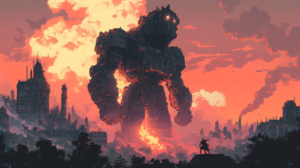 The molten colossus rises from the ashen city, a beacon of chaos and ruin. Ashen. Illustration