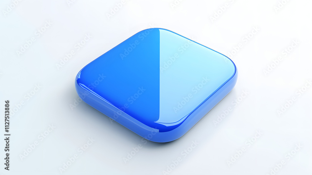 Poster blank mobile application icon, button - blue square with round corners. 3d rendering, white backgrou