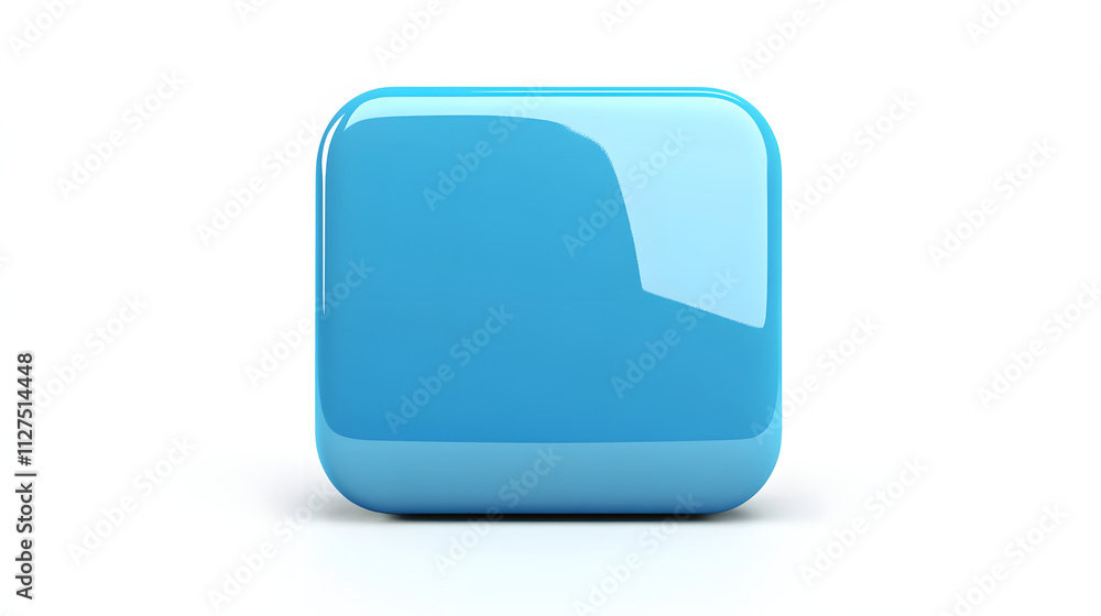 Poster blank mobile application icon, button - blue square with round corners. 3d rendering, white backgrou