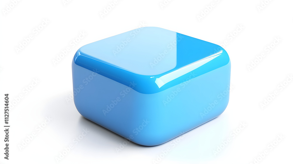 Poster blank mobile application icon, button - blue square with round corners. 3d rendering, white backgrou