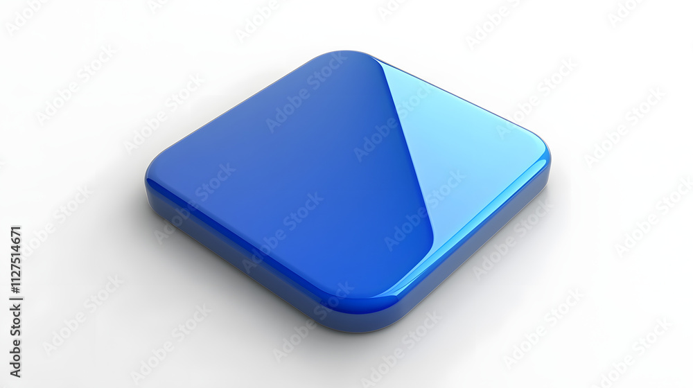 Poster blank mobile application icon, button - blue square with round corners. 3d rendering, white backgrou