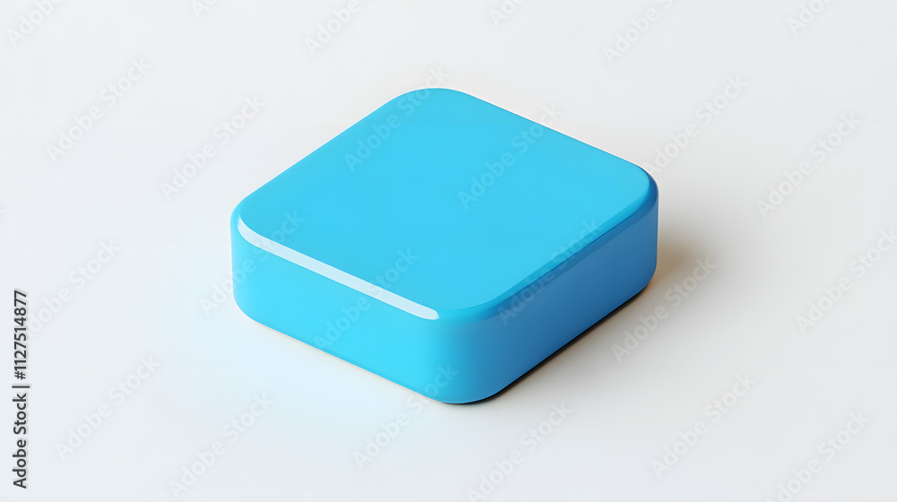 Poster blank mobile application icon, button - blue square with round corners. 3d rendering, white backgrou