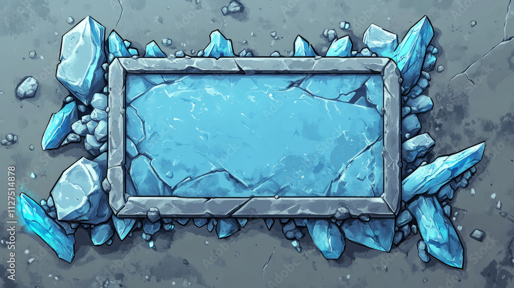 Aufkleber ice and stone game ui button frame block cartoon vector. frozen panel board symbol for app interface