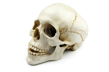 Naklejka premium A single white skull placed on a white background, ideal for use in illustrations and designs where a subtle focus is needed