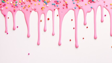 Naklejka premium Vibrant pink background with dripping icing and playful sprinkles.