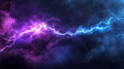 Frame from thunder lightning blue purple smoke on dark background. Natural energy border with thunderbolt light or electric energy sparkle. Realistic 3d vector storm flash power or magic wizard bg.