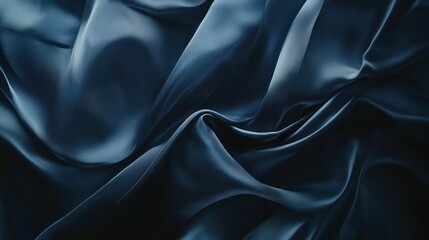 Fototapeta premium Close-up of deep blue satin fabric with elegant folds.