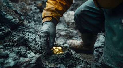 A miner examining core samples for signs of gold during an exploration project.