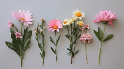 Daisy flowers evenly scattered on a simple, solid background.

