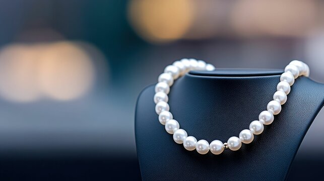 Pearl Necklace Displayed on Elegant Stand
