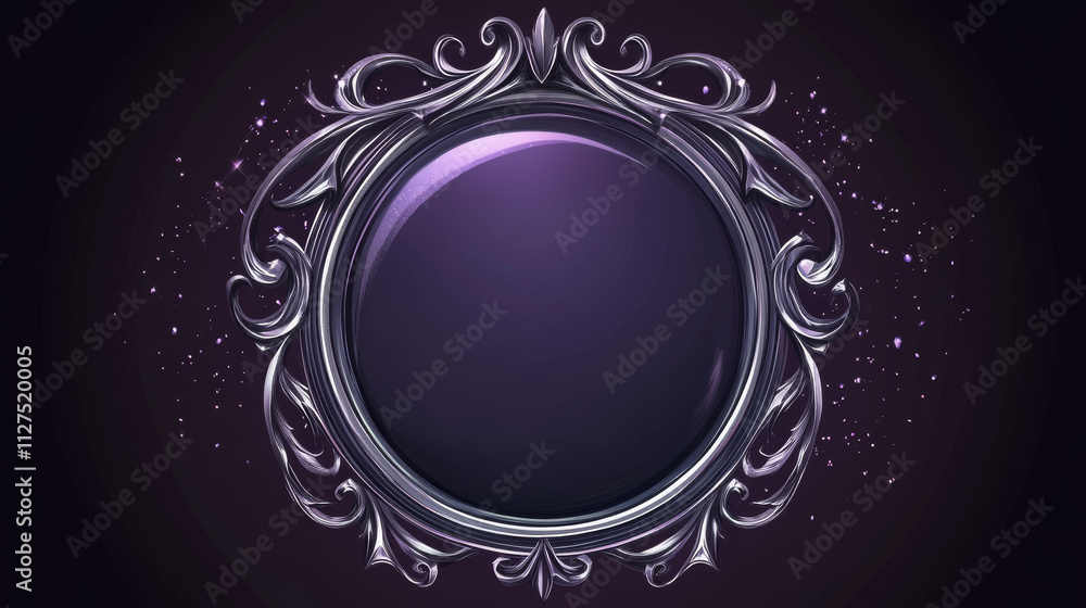 Poster medieval ui game frame metal border for button. fancy vintage ornament for rpg app in royal style. i