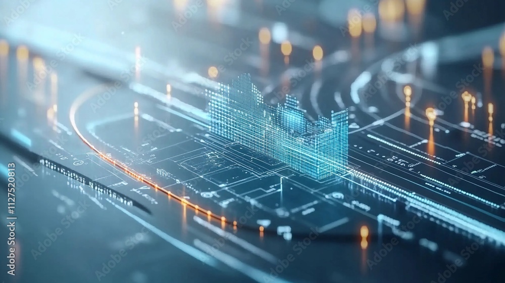 Aufkleber digital city skyline displayed within a futuristic data visualization concept